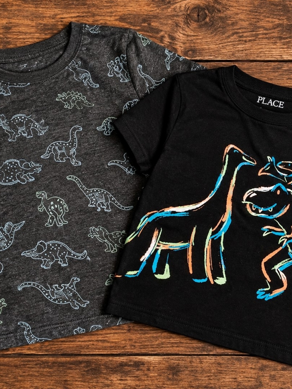 Place Boys' Black & Charcoal Dinosaur Tee Set
